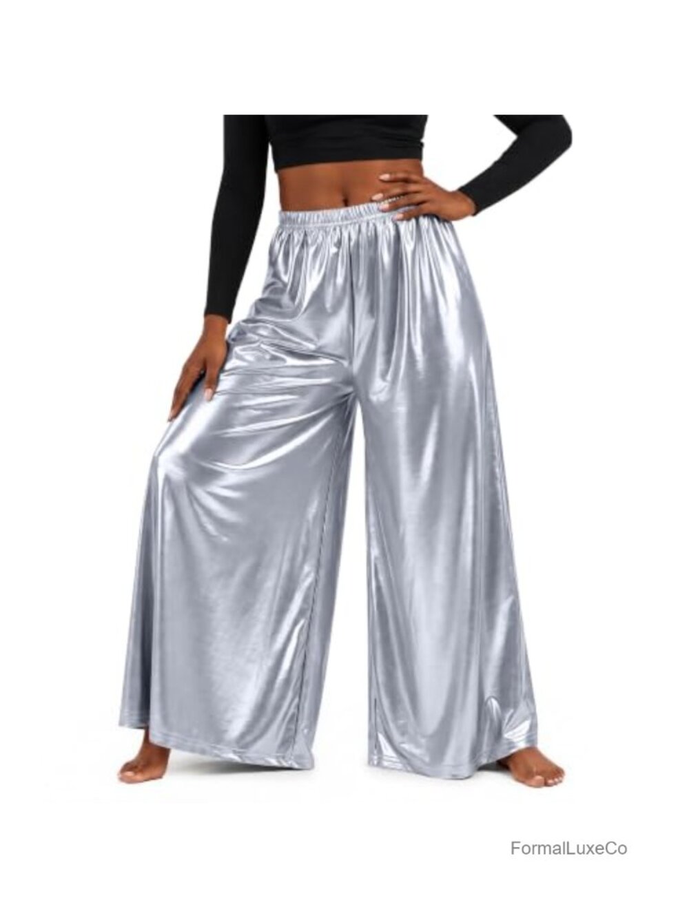 Women's Praise Dance Palazzo Pants Wide Leg High Waist Pull On Pockets